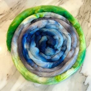 Hand Dyed Corriedale Wool Roving in Northern Lights